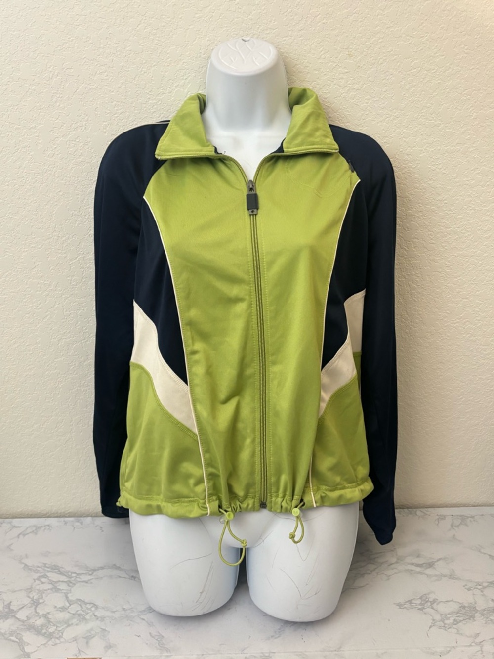 Oleg Cassini Sport Jacket Womens PXL Green Black White Full Zip Track Running